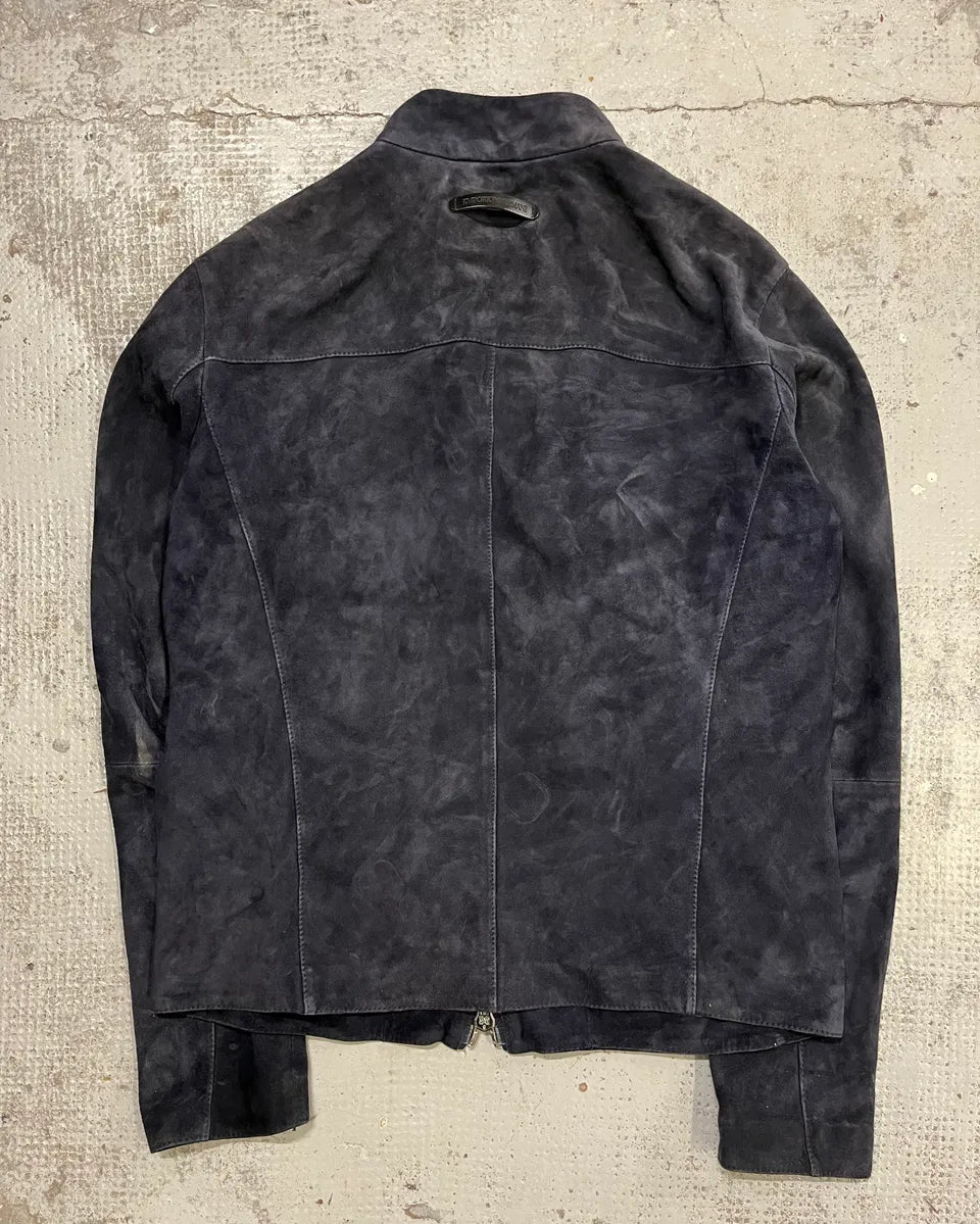 2010s Emporio Armani Navy Goat Suede Leather Jacket NTKHByD 7