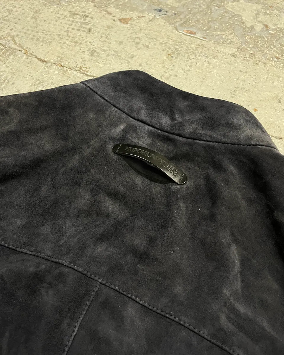 2010s Emporio Armani Navy Goat Suede Leather Jacket NTKHByD 8