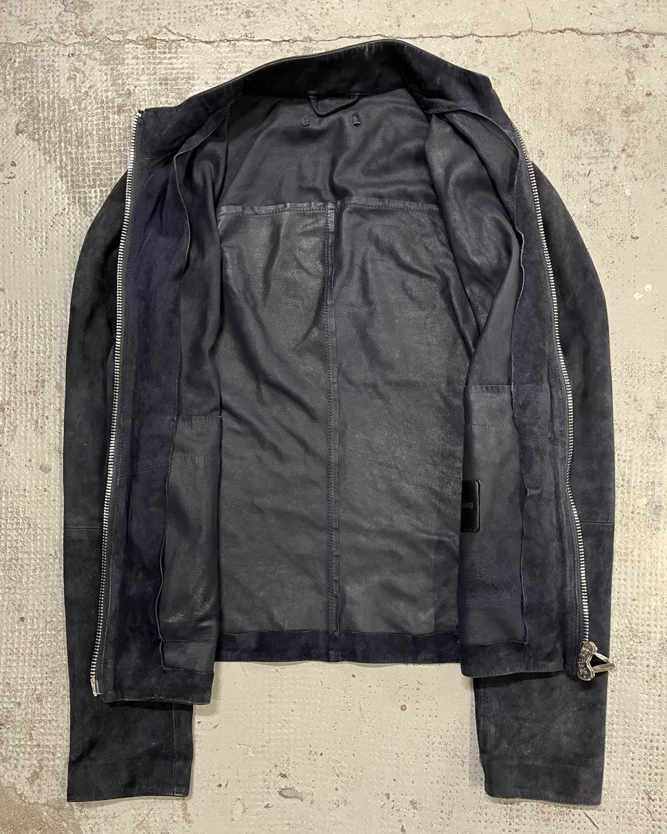 2010s Emporio Armani Navy Goat Suede Leather Jacket NTKHByD 9