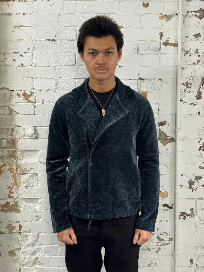 2010s Emporio Armani Navy Green Velvet Asymmetrical Jacket qrRTKHG 0