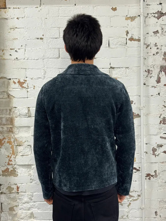 2010s Emporio Armani Navy Green Velvet Asymmetrical Jacket qrRTKHG 1