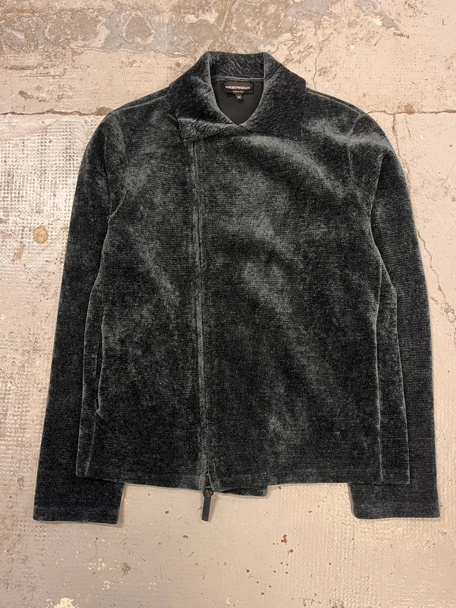 2010s Emporio Armani Navy Green Velvet Asymmetrical Jacket qrRTKHG 2