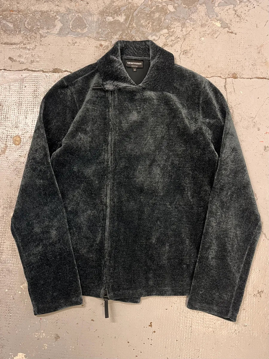 2010s Emporio Armani Navy Green Velvet Asymmetrical Jacket qrRTKHG 3