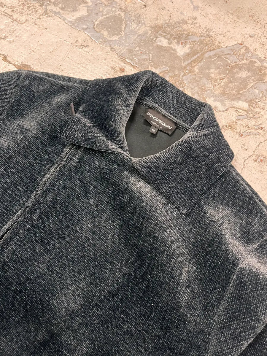 2010s Emporio Armani Navy Green Velvet Asymmetrical Jacket qrRTKHG 4