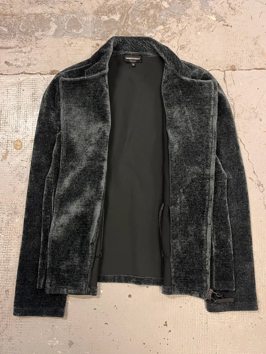 2010s Emporio Armani Navy Green Velvet Asymmetrical Jacket qrRTKHG 8