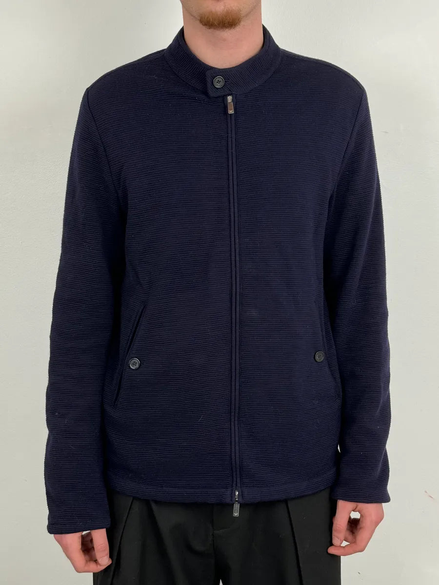 SS2016 Emporio Armani Navy Wool Minimalist Zip-up Jacket qGvvHib 0