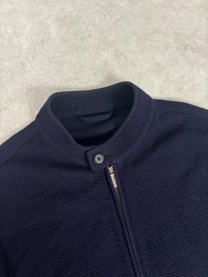 SS2016 Emporio Armani Navy Wool Minimalist Zip-up Jacket qGvvHib 4