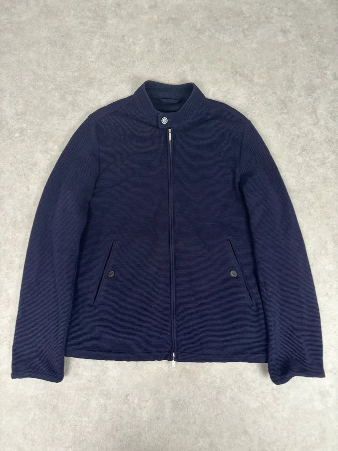 SS2016 Emporio Armani Navy Wool Minimalist Zip-up Jacket qGvvHib 0