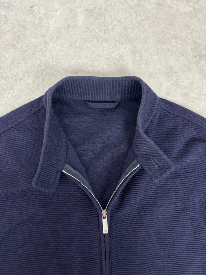 SS2016 Emporio Armani Navy Wool Minimalist Zip-up Jacket qGvvHib 6