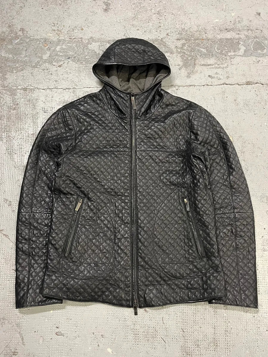 2010s Emporio Armani Quilted Black Ninja Hooded Leather Jacket yhGhbtI 0