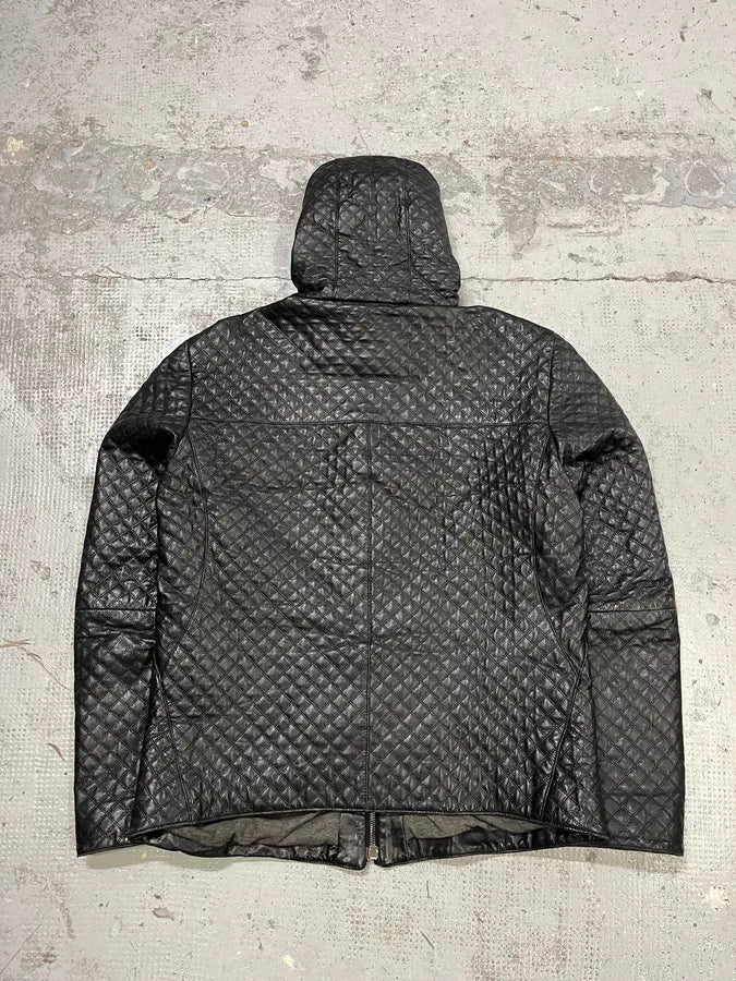 2010s Emporio Armani Quilted Black Ninja Hooded Leather Jacket yhGhbtI 6