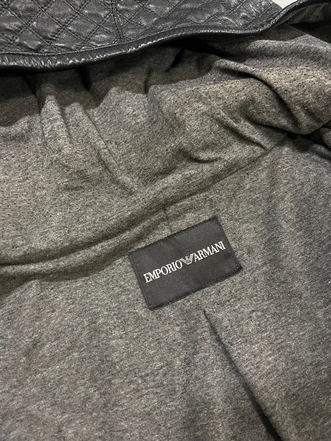 2010s Emporio Armani Quilted Black Ninja Hooded Leather Jacket yhGhbtI 8