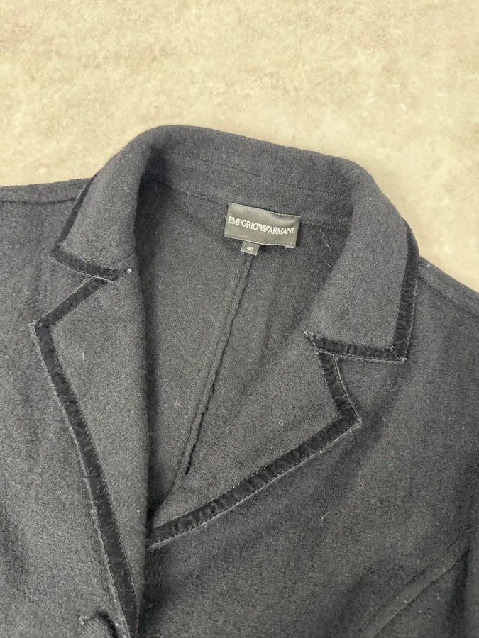 2010s Emporio Armani Wool Perfored Black Lazer Flowers Blazer Jacket ebuVSCB 4
