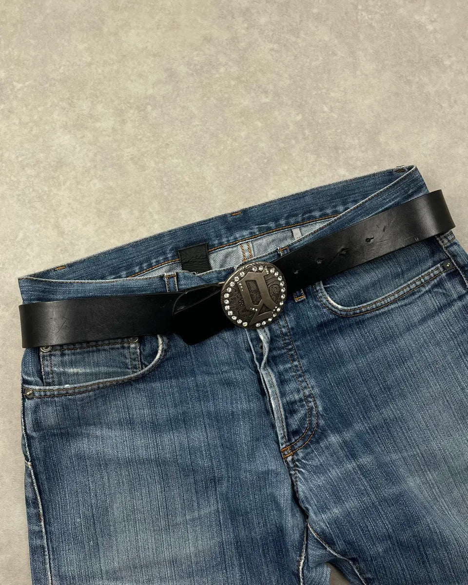 2010s Galliano Black Leather Studded Buckle Belt DOSLscM 0