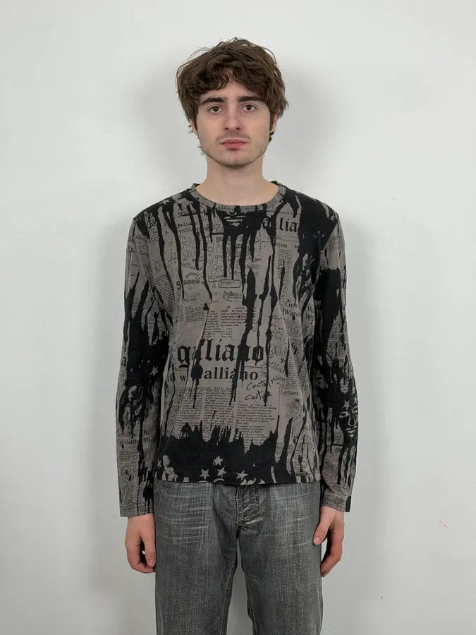 2010s Galliano Magazine Gazette Black & Grey Splash Longsleeves uARgWSP 1