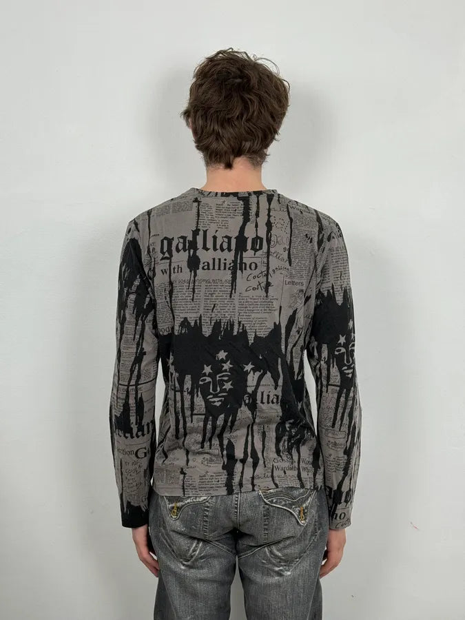 2010s Galliano Magazine Gazette Black & Grey Splash Longsleeves uARgWSP 2