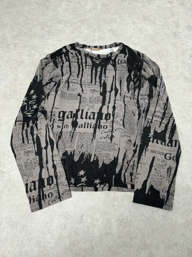 2010s Galliano Magazine Gazette Black & Grey Splash Longsleeves uARgWSP 3