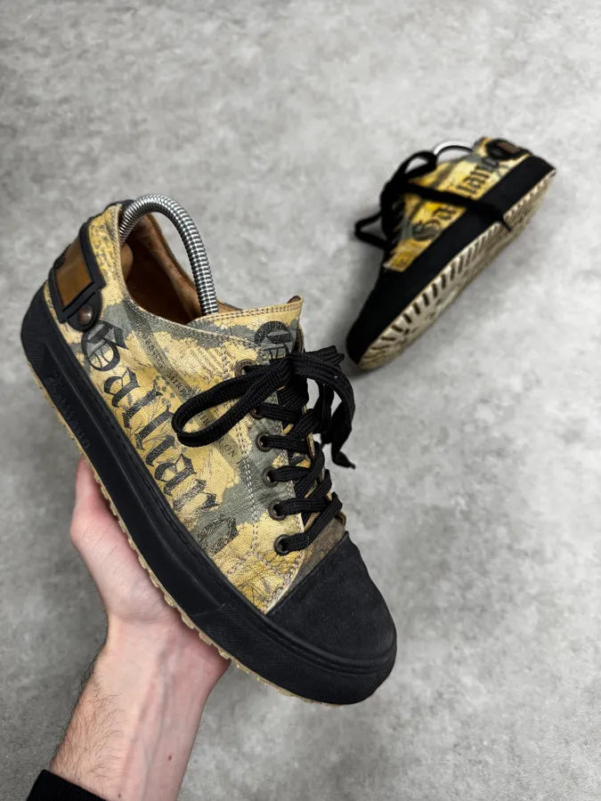 2010s Galliano Magazine Yellow & Black Leather Sneakers VRxFqut 0