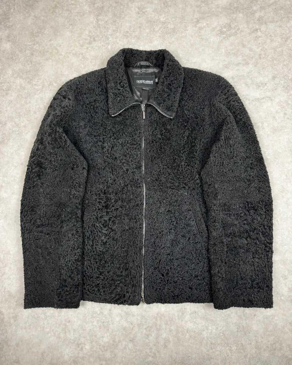 2010s Giorgio Armani Black Zip-up Lamb Fur Jacket fctasOt 0