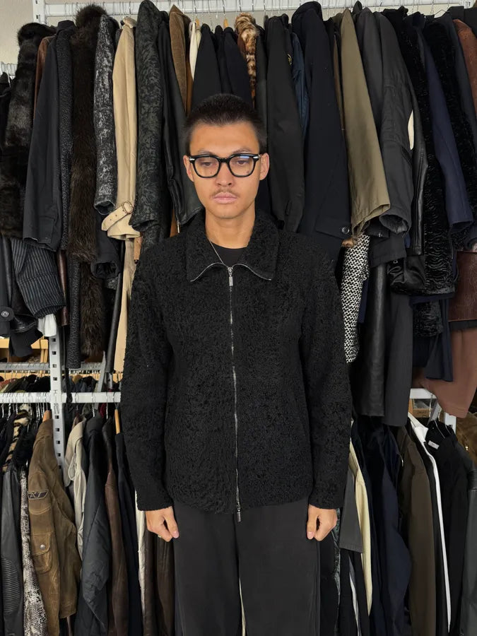 2010s Giorgio Armani Black Zip-up Lamb Fur Jacket fctasOt 2