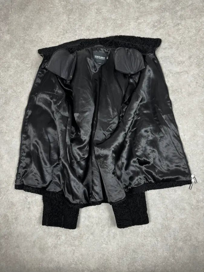 2010s Giorgio Armani Black Zip-up Lamb Fur Jacket fctasOt 6