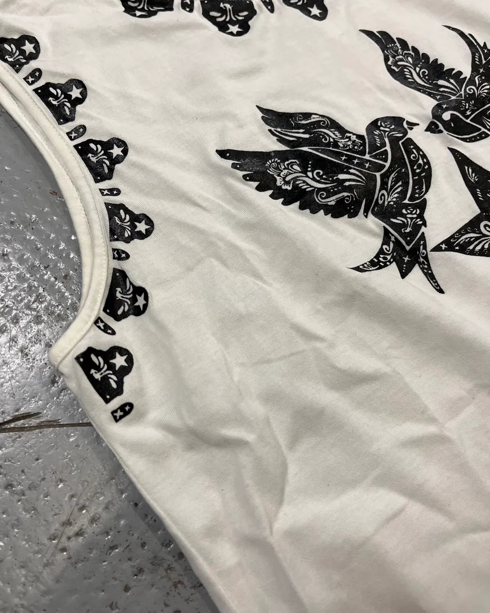 2010s Givenchy Black Birds Stars Print White Tank Top by Tisci AakUmcf 5
