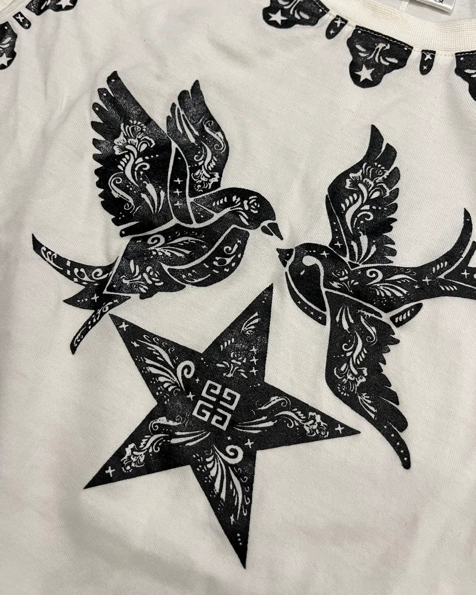 2010s Givenchy Black Birds Stars Print White Tank Top by Tisci AakUmcf 6