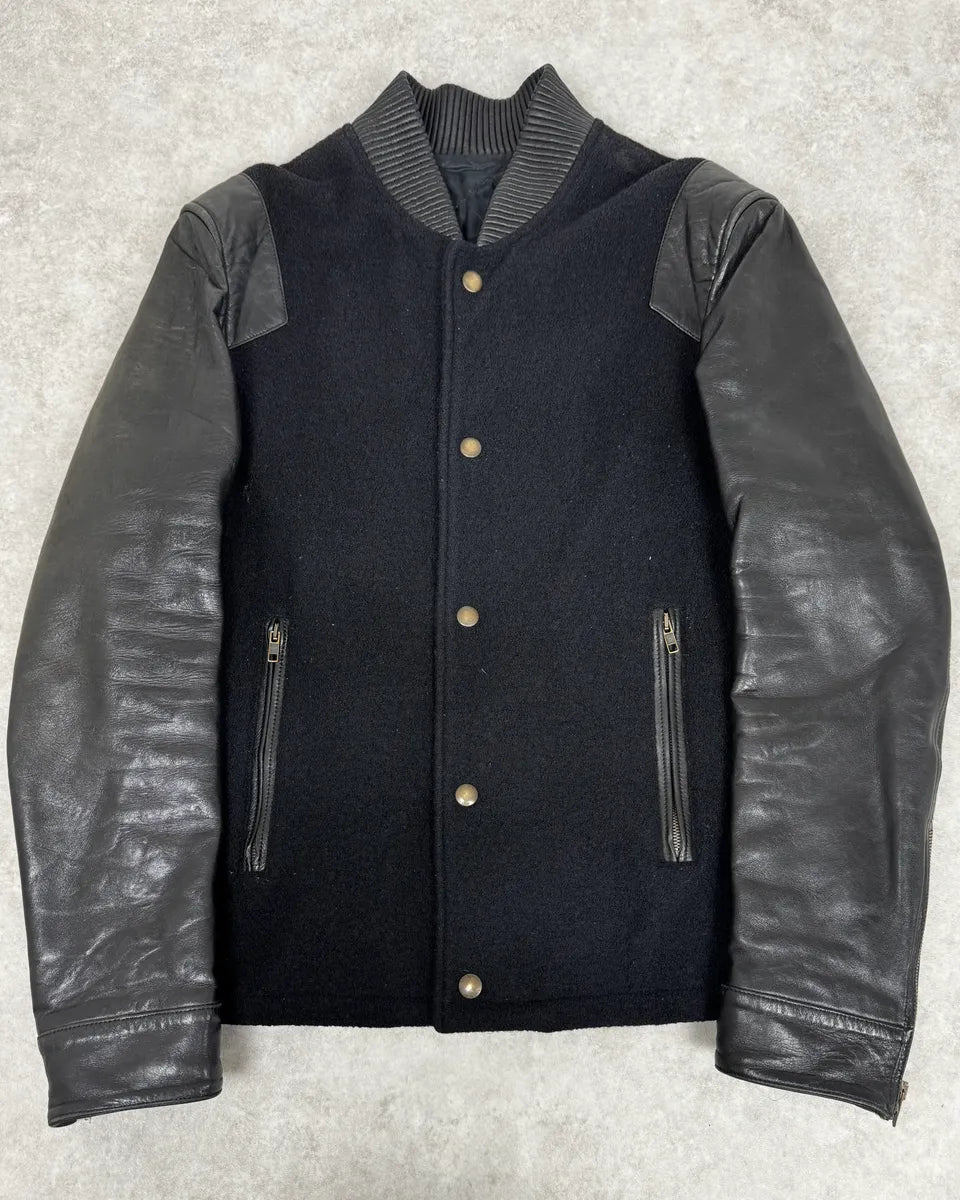 AW2013 Givenchy Black Leather Sleeves Bomber Teddy Jacket by Riccardo Tisci mrSJGwR 0