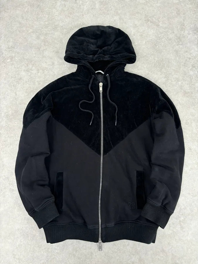 2010s Givenchy Black Premium Velvet Hybrid Hooded Jacket XwaZMhh 0