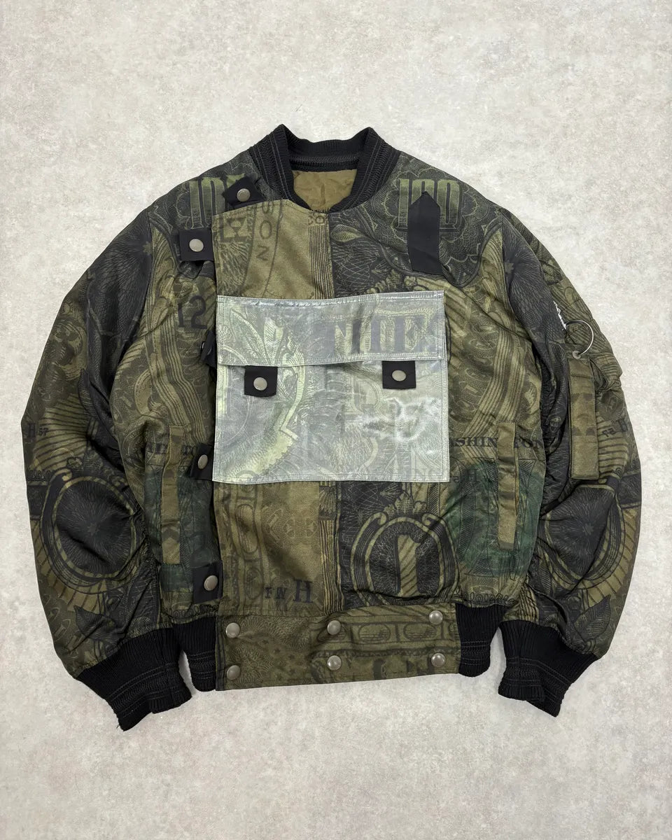 SS2017 Givenchy Dollar Bills Khaki Asymmetrical Camo Sample Bomber Jacket EidIRwV 0