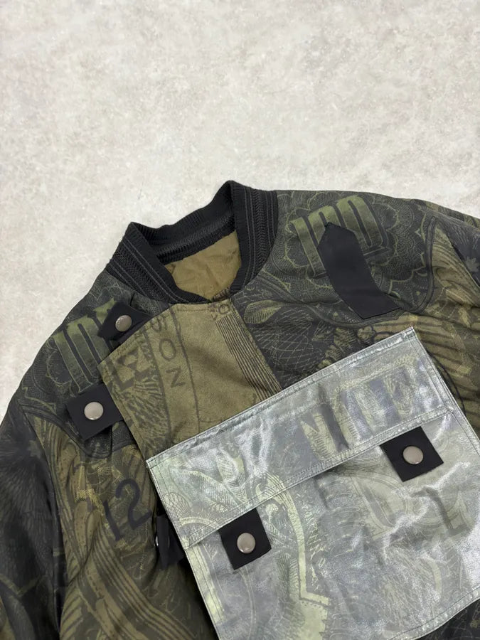 SS2017 Givenchy Dollar Bills Khaki Asymmetrical Camo Sample Bomber Jacket EidIRwV 4