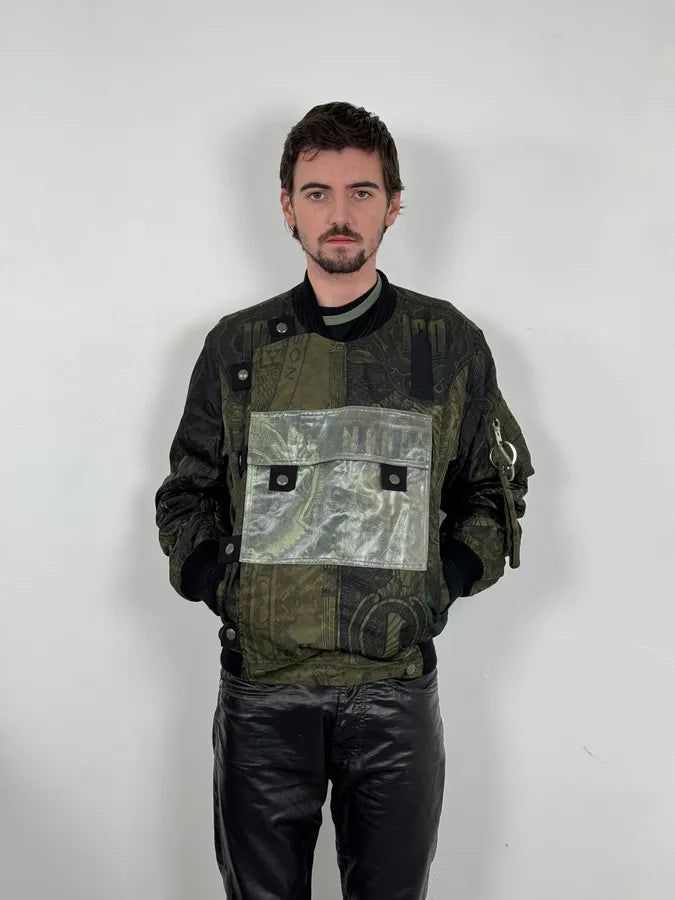 SS2017 Givenchy Dollar Bills Khaki Asymmetrical Camo Sample Bomber Jacket EidIRwV 1