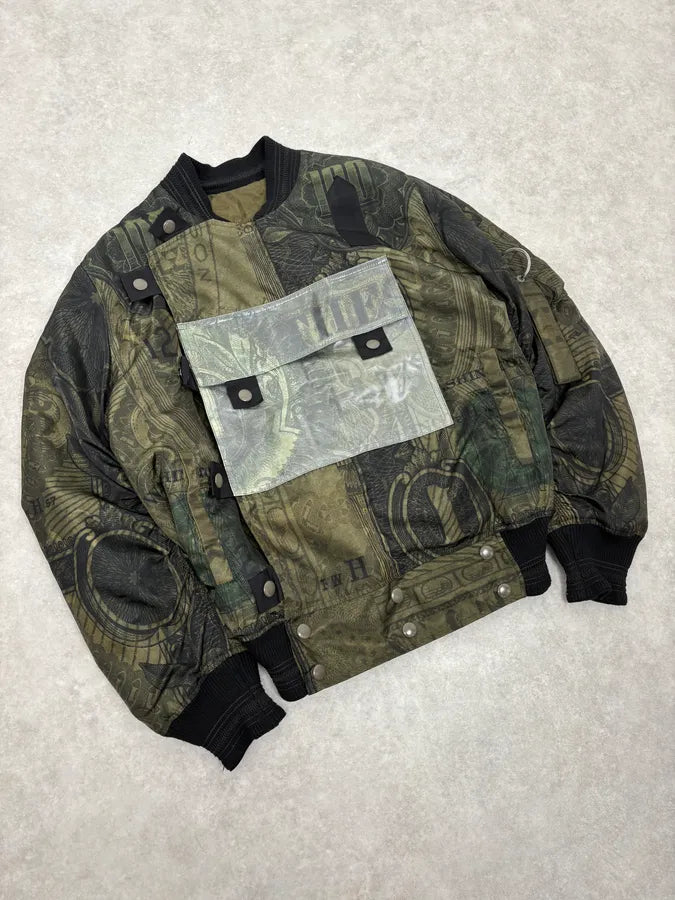 SS2017 Givenchy Dollar Bills Khaki Asymmetrical Camo Sample Bomber Jacket EidIRwV 3