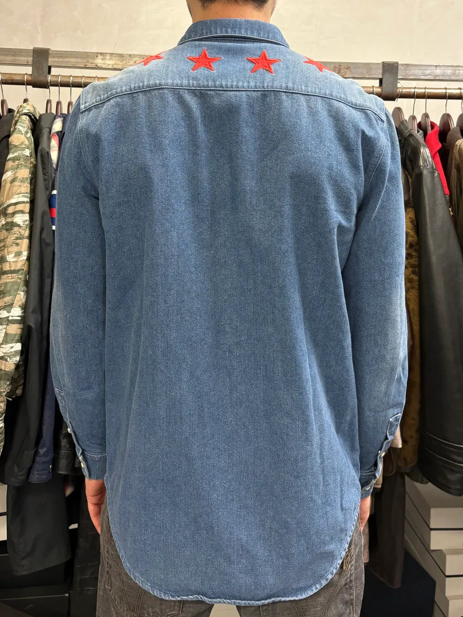 2010s Givenchy Red Stars Blue Denim Shirt by Riccardo Tisci fIvchJN 2