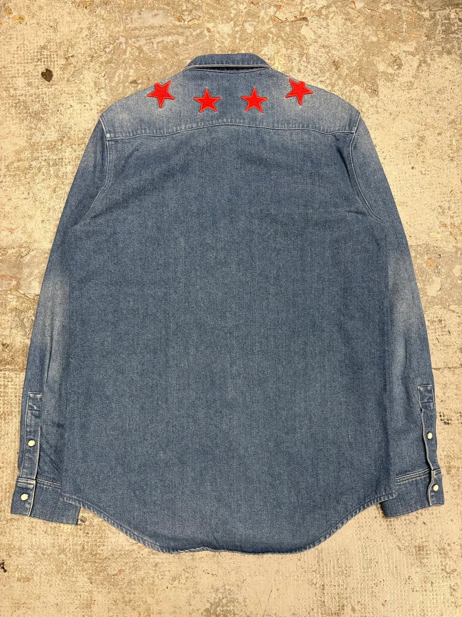 2010s Givenchy Red Stars Blue Denim Shirt by Riccardo Tisci fIvchJN 4