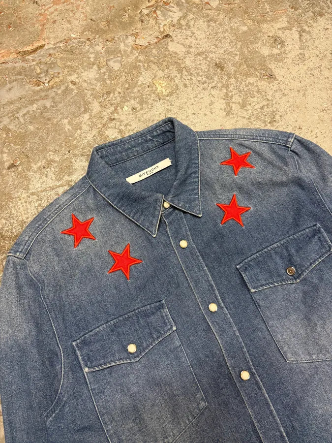 2010s Givenchy Red Stars Blue Denim Shirt by Riccardo Tisci fIvchJN 5