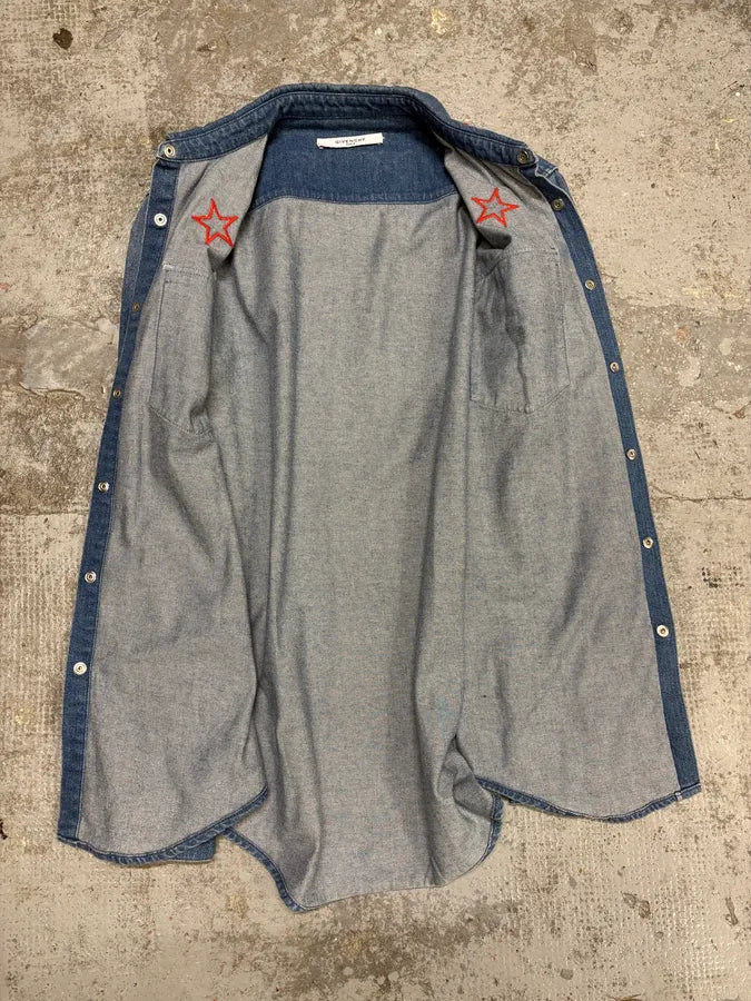 2010s Givenchy Red Stars Blue Denim Shirt by Riccardo Tisci fIvchJN 8