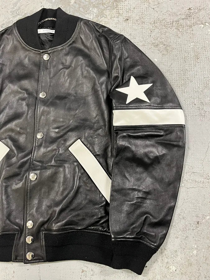 SS2014 Givenchy Stars Black Leather Bomber Jacket rSmaDFW 3