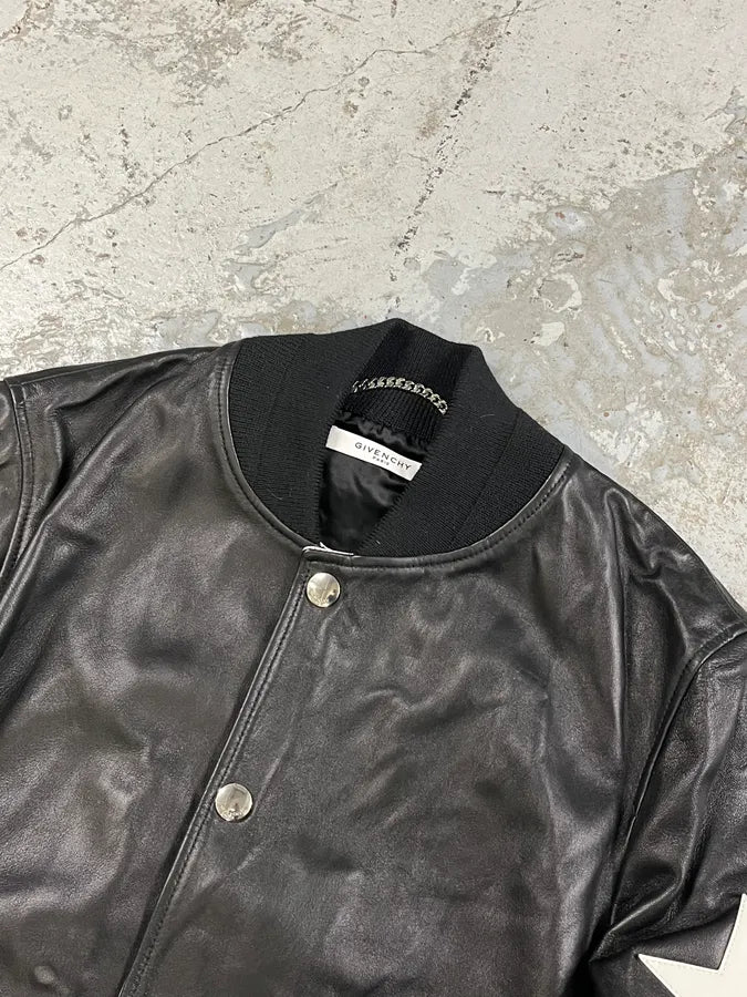 SS2014 Givenchy Stars Black Leather Bomber Jacket rSmaDFW 4