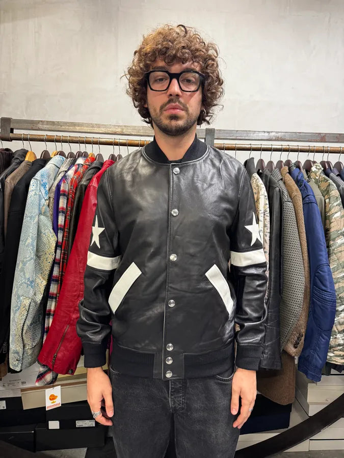 SS2014 Givenchy Stars Black Leather Bomber Jacket rSmaDFW 1