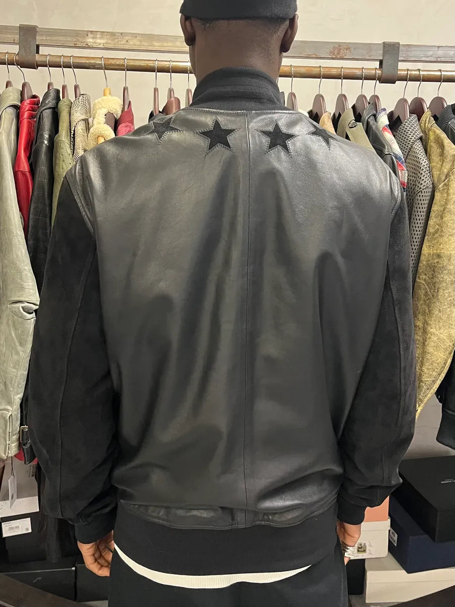AW2015 Givenchy Stars Black Suede Leather Bomber Jacket by Riccardo Tisci cKAKKDN 2