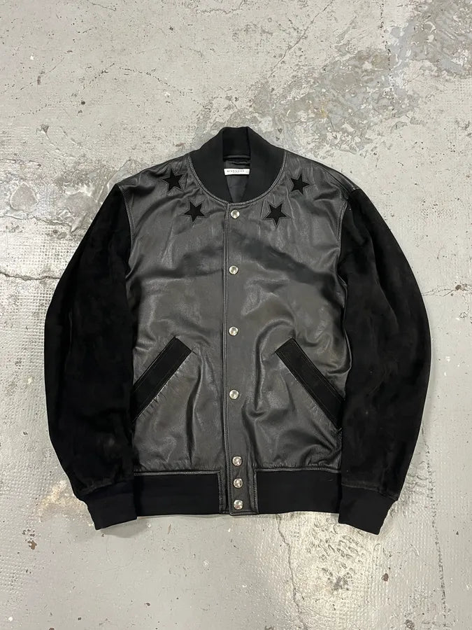 AW2015 Givenchy Stars Black Suede Leather Bomber Jacket by Riccardo Tisci cKAKKDN 0