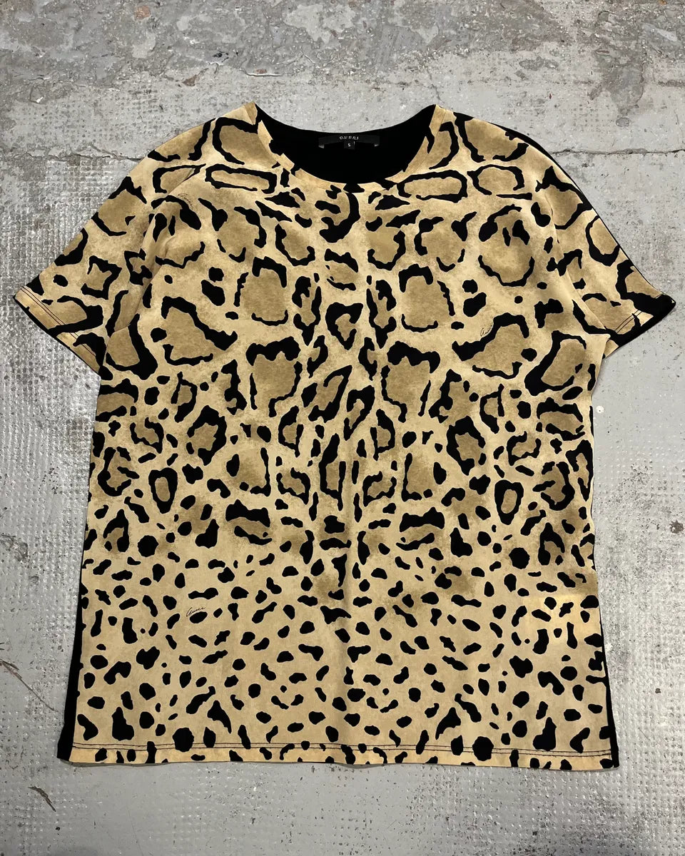 2010s Gucci Beige Silk Leopard & Black T-Shirt by Frida Giannini WRbsXKc 0