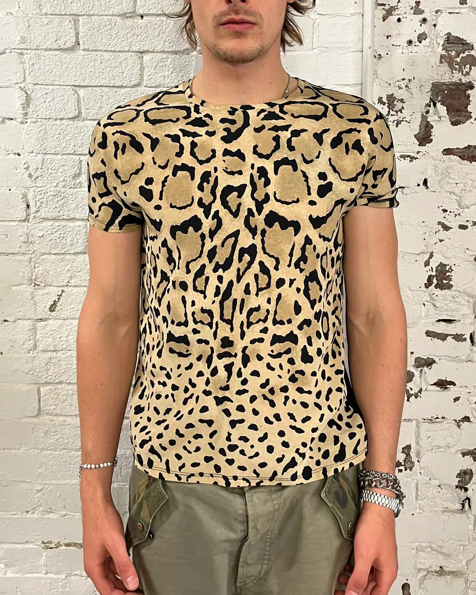 2010s Gucci Beige Silk Leopard & Black T-Shirt by Frida Giannini WRbsXKc 1