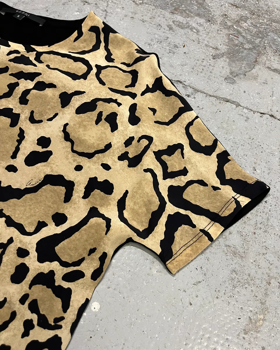 2010s Gucci Beige Silk Leopard & Black T-Shirt by Frida Giannini WRbsXKc 5