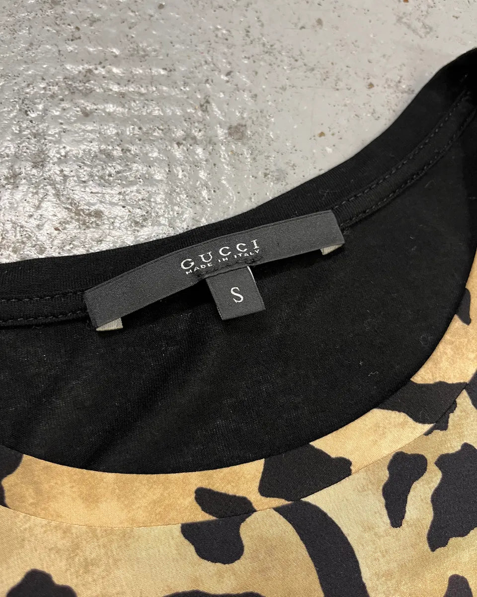 2010s Gucci Beige Silk Leopard & Black T-Shirt by Frida Giannini WRbsXKc 7