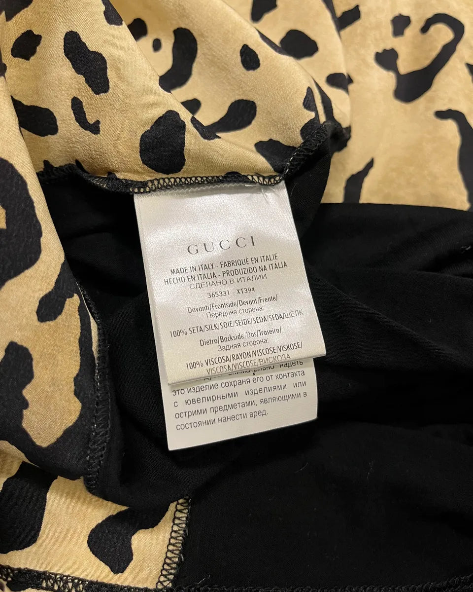 2010s Gucci Beige Silk Leopard & Black T-Shirt by Frida Giannini WRbsXKc 9