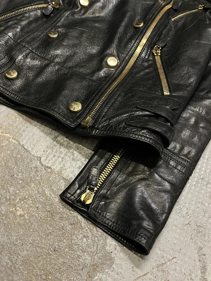 2010s Gucci Black Leather Gold-Studded Biker Jacket ybsDUej 5