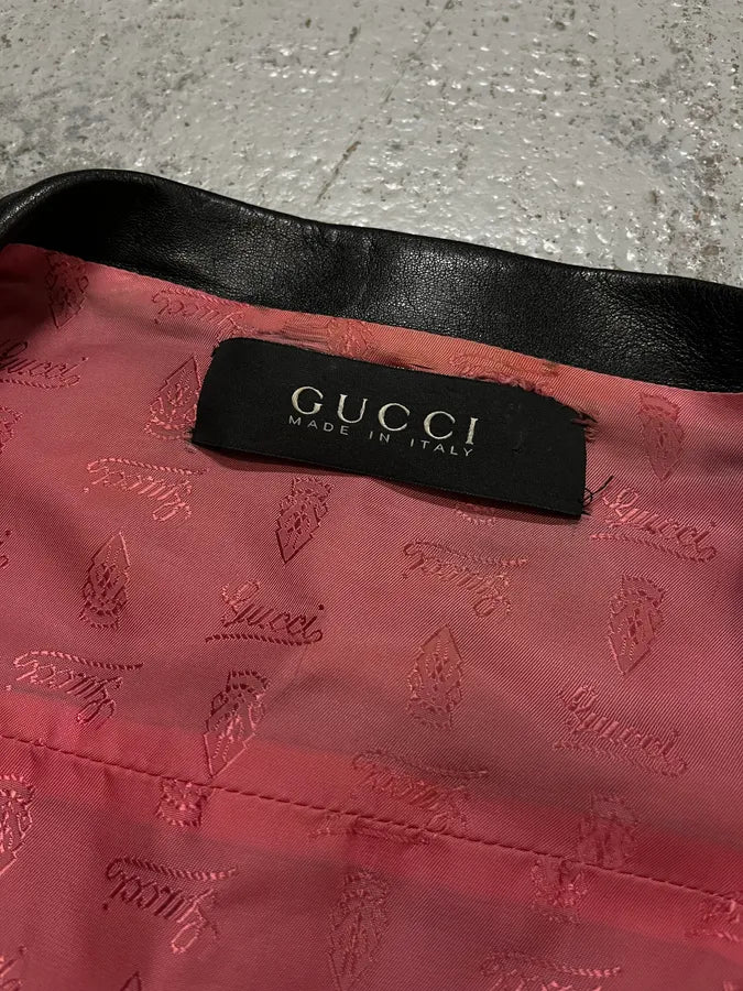 2010s Gucci Black Leather Gold-Studded Biker Jacket ybsDUej 8