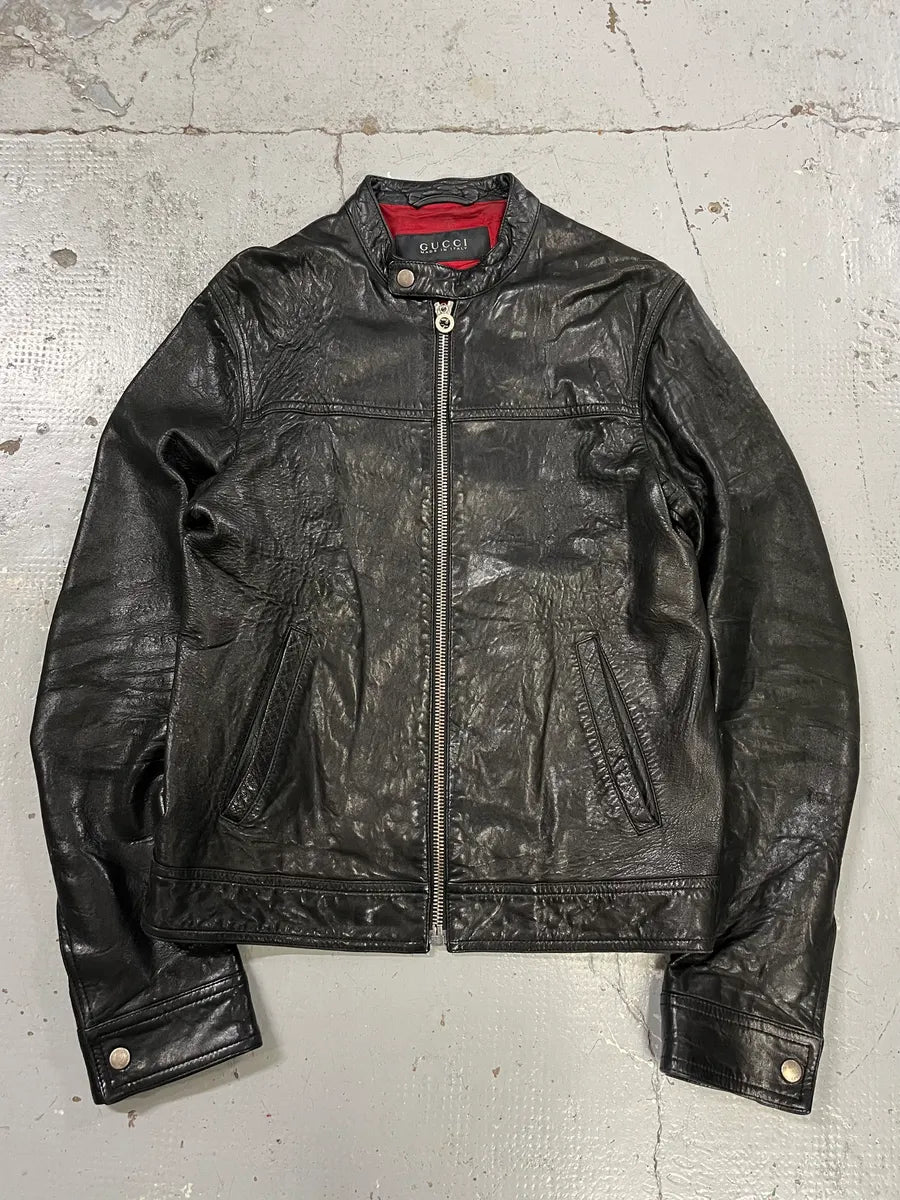 2010s Gucci Black Scars Leather Biker Jacket kdtGRUk 0